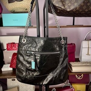 Coach Black Shoulder Bag with Silver Chain